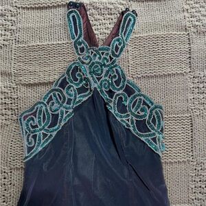 Vintage Blondie and Me Evening Green Velvet Halter Sequin Prom Dress